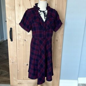 BB Dakota Dress L Cottagecore Britishcore Purple Tartan